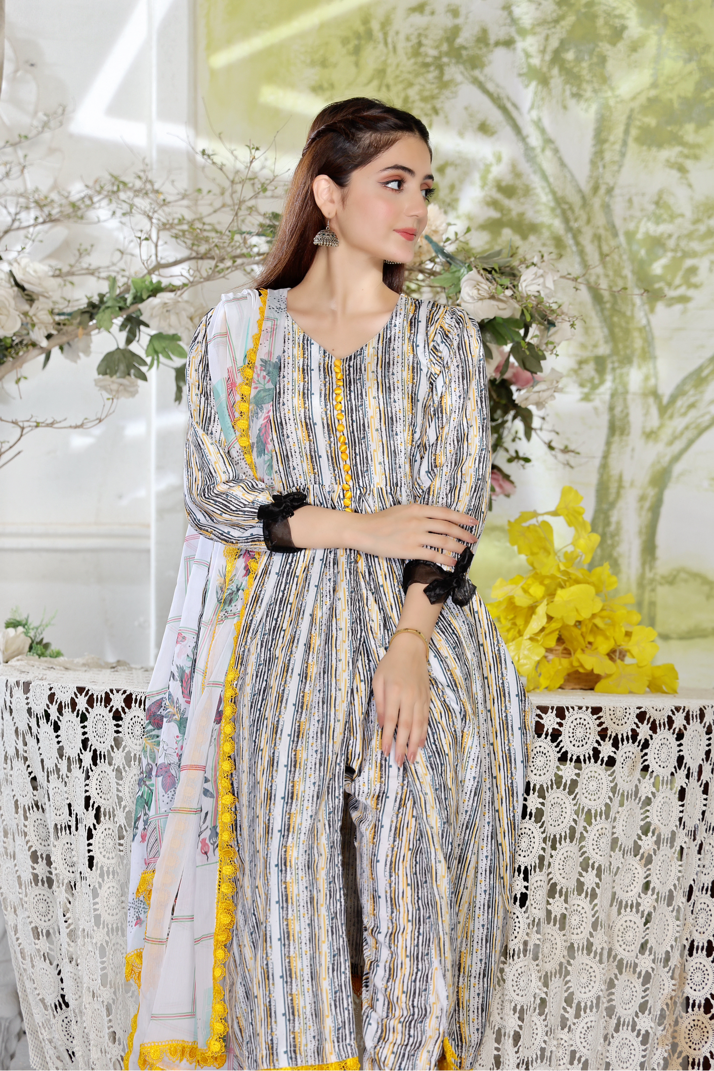 Unstitched Swiss Lawn Dress (White & Grey)