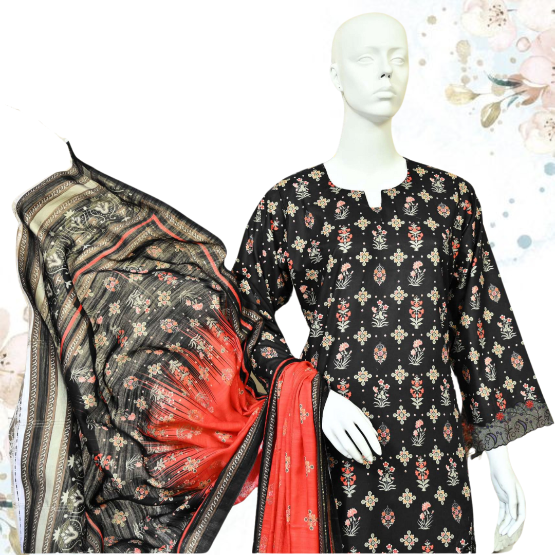 Printed Unstitched Dress With Voile Dupatta