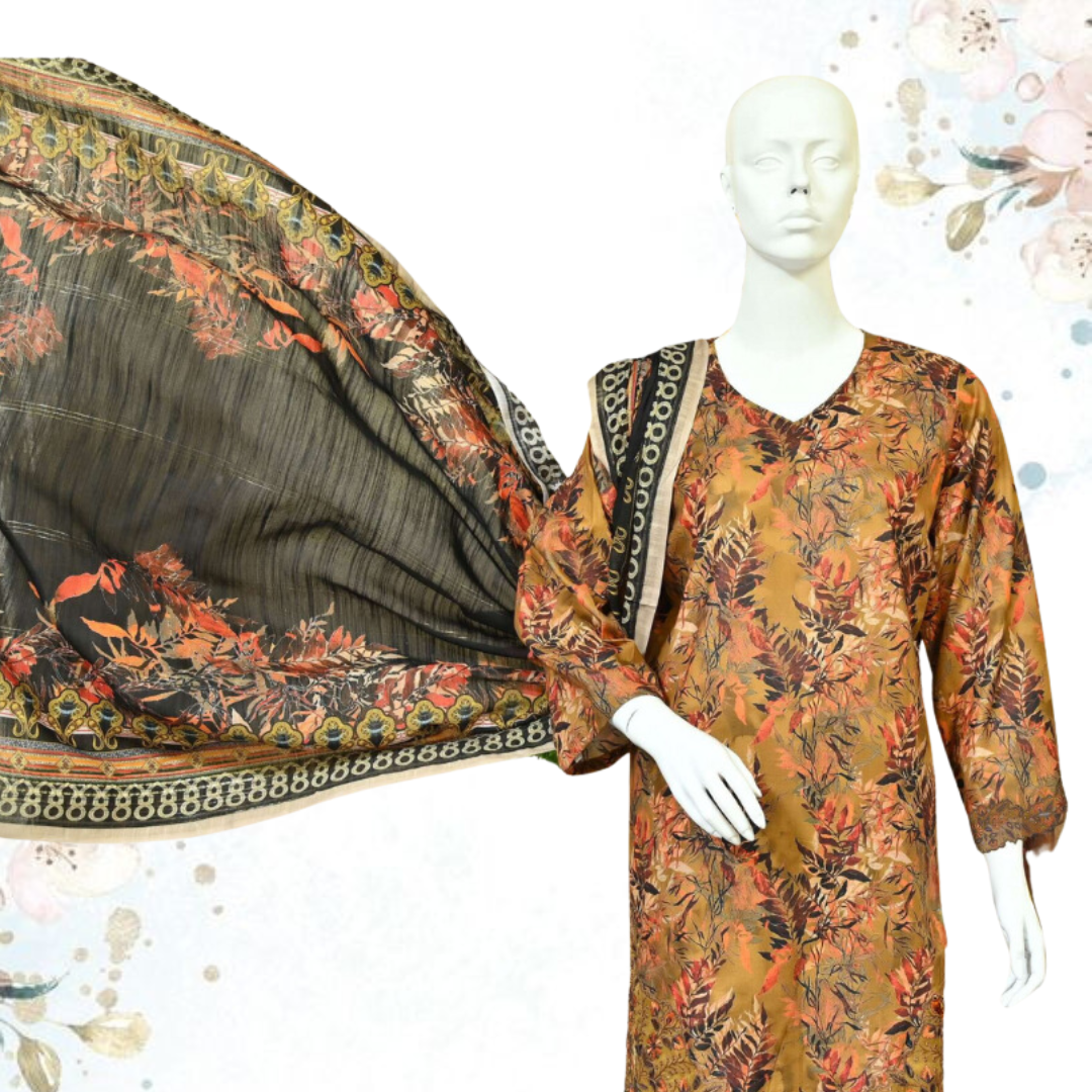 Printed Unstitched Dress With Voile Dupatta