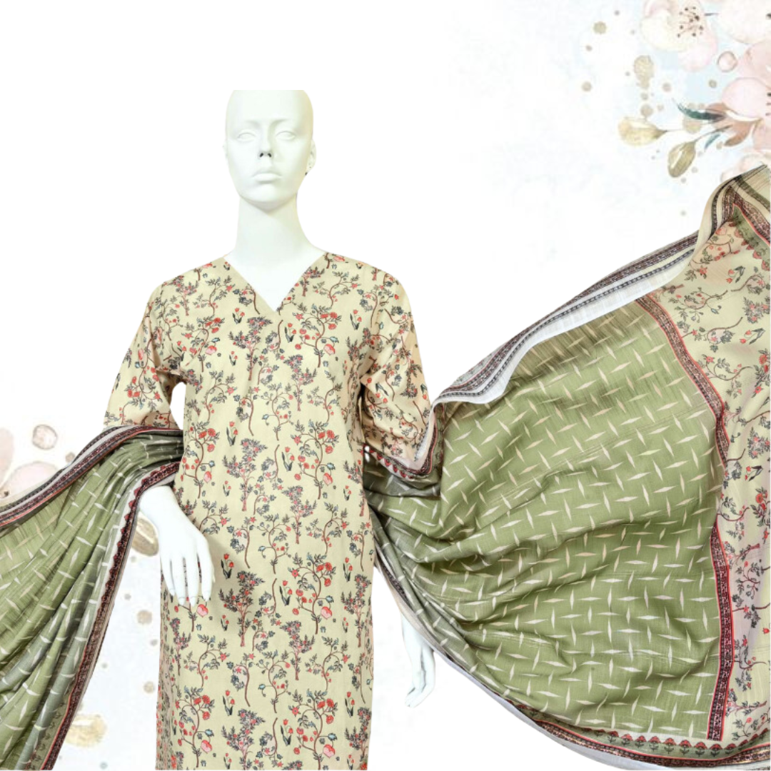Printed Unstitched Dress With Voile Dupatta