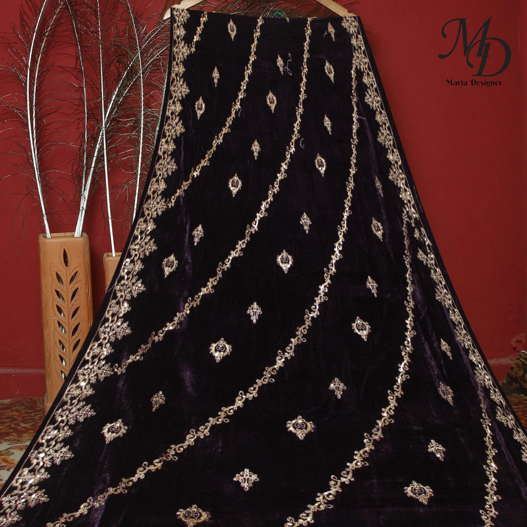 Black Embroidered Velvet Shawl