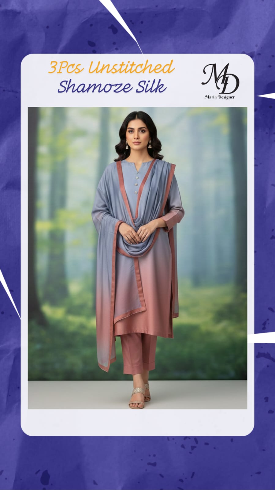 3-Piece Unstitched Shamoze Silk Suit