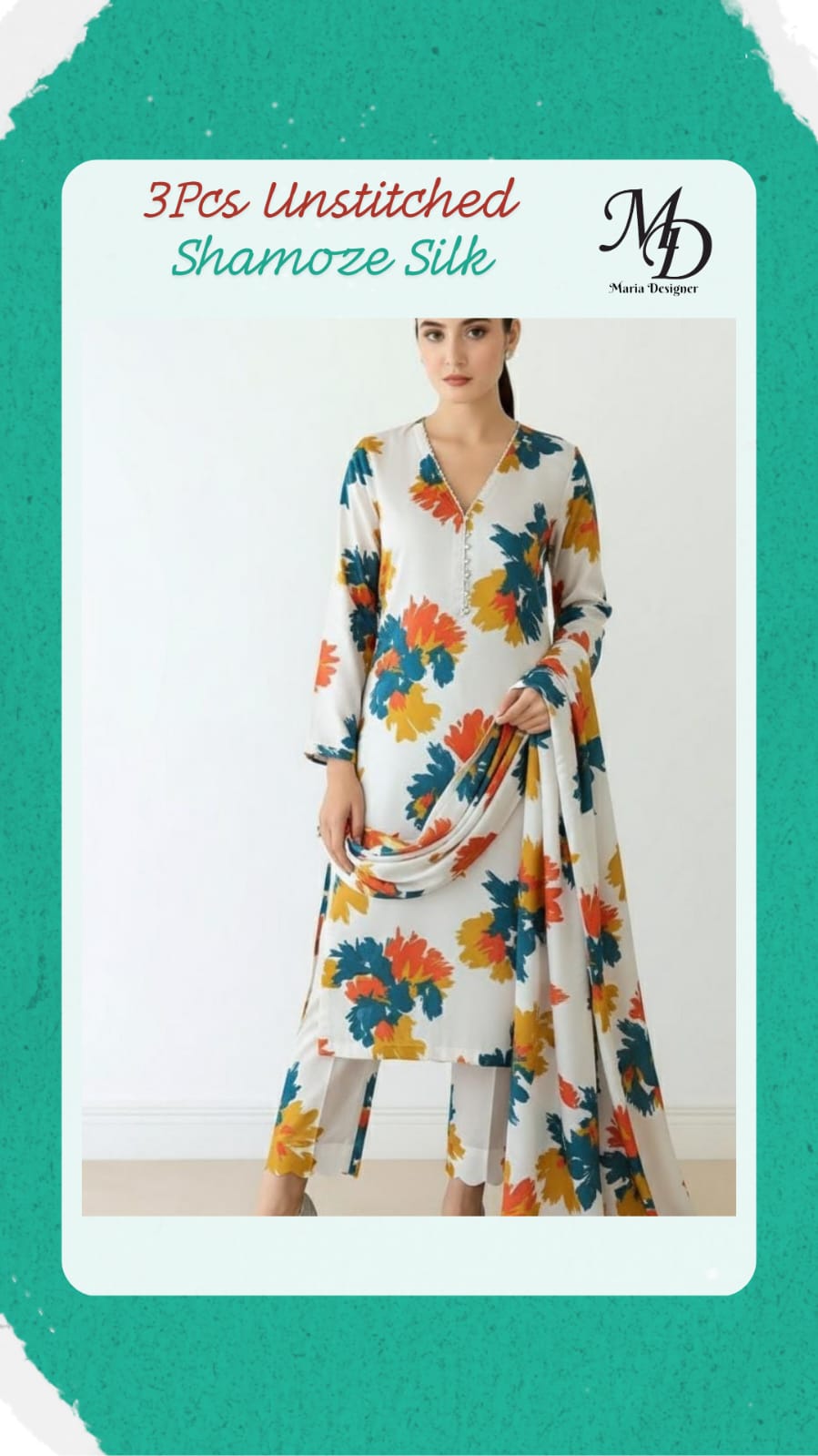 3-Piece Unstitched Shamoze Silk Suit