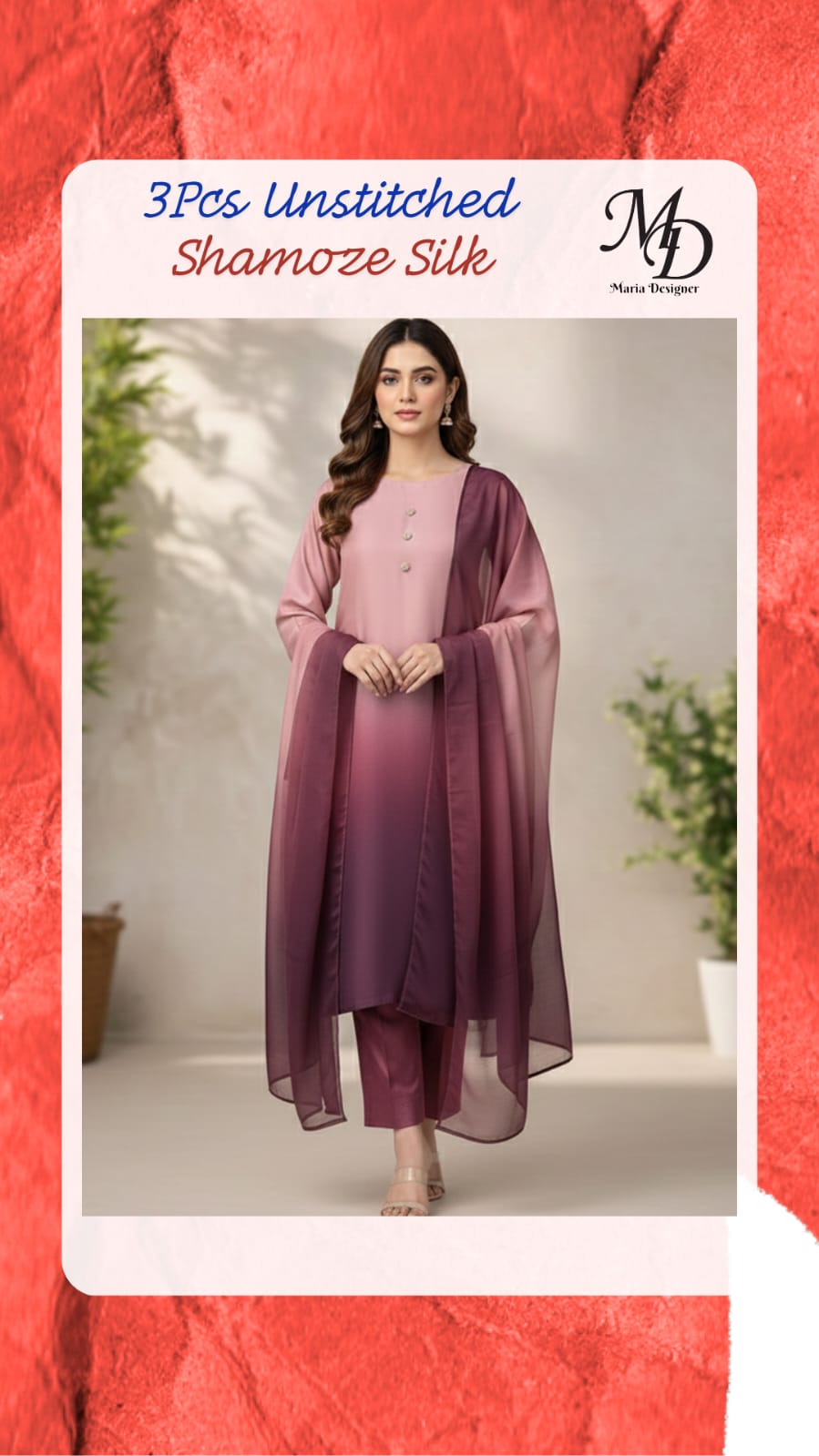3-Piece Unstitched Shamoze Silk Suit