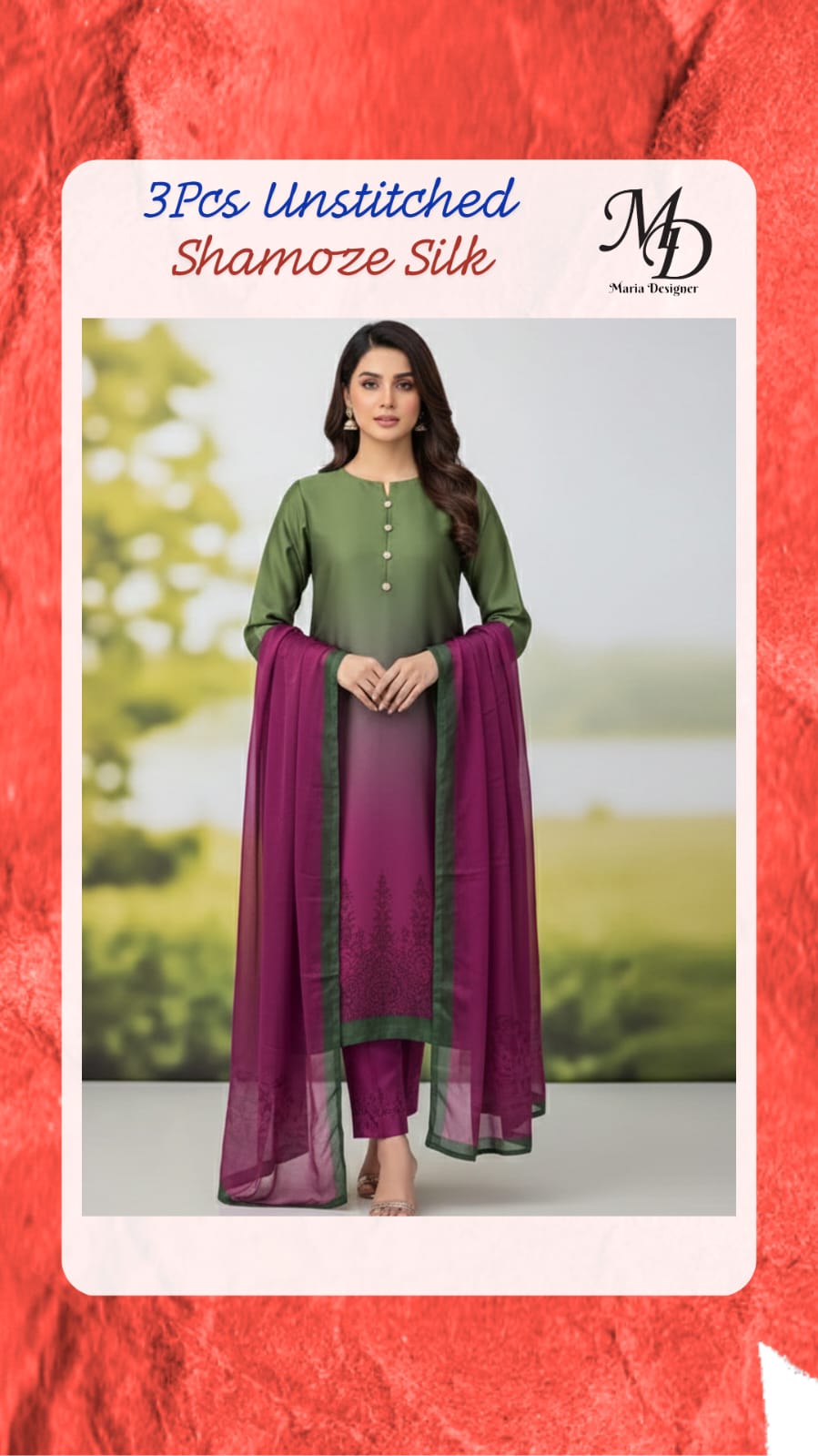 3-Piece Unstitched Shamoze Silk Suit