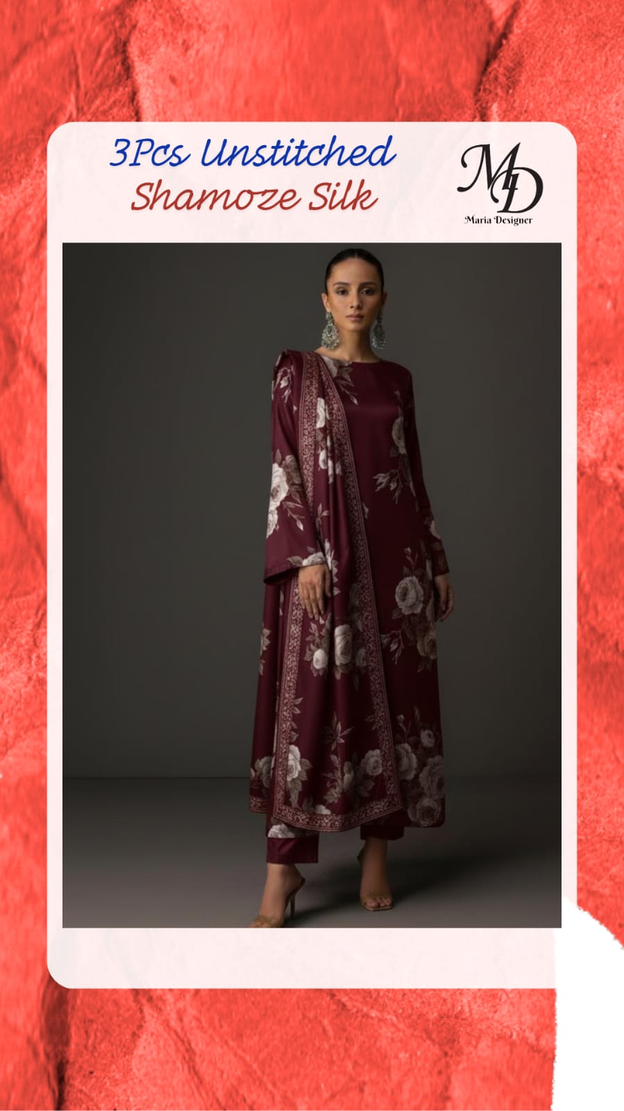 3-Piece Unstitched Shamoze Silk Suit