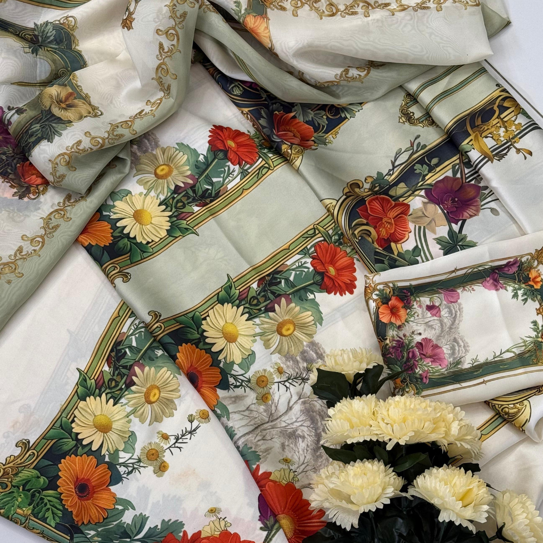 3-Piece Unstitched Digital Printed Suit (Chrome White)