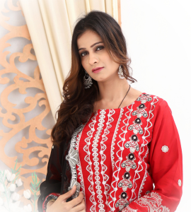 Unstitched Embroidered Dress (Red & Black)