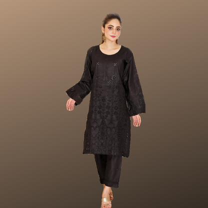 Black Chikan Kari Dress