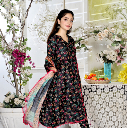 Unstitched Swiss Lawn Dress (Black)