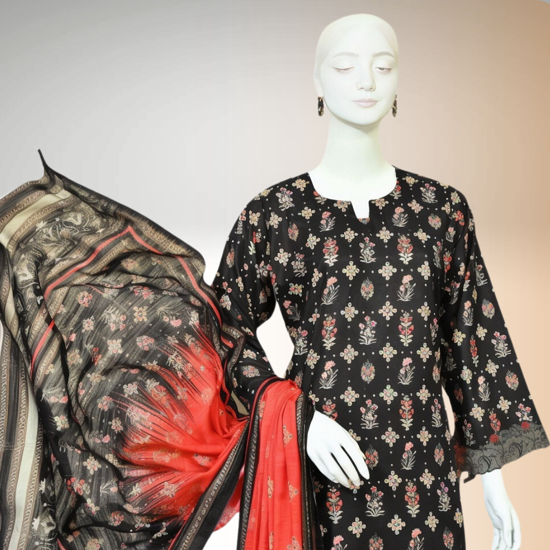 Printed Unstitched Dress With Voile Dupatta