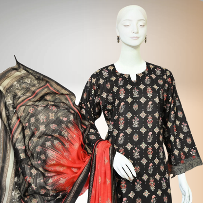 Printed Unstitched Dress With Voile Dupatta