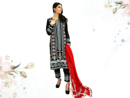 Unstitched Embroidered Dress (Black)