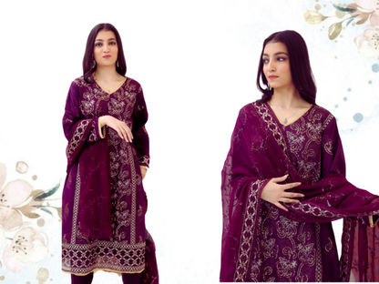 Unstitched Embroidered Dress (Magenta)