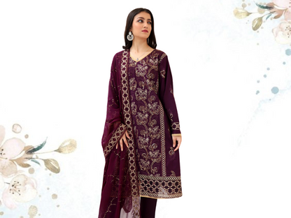 Unstitched Embroidered Dress (Magenta)