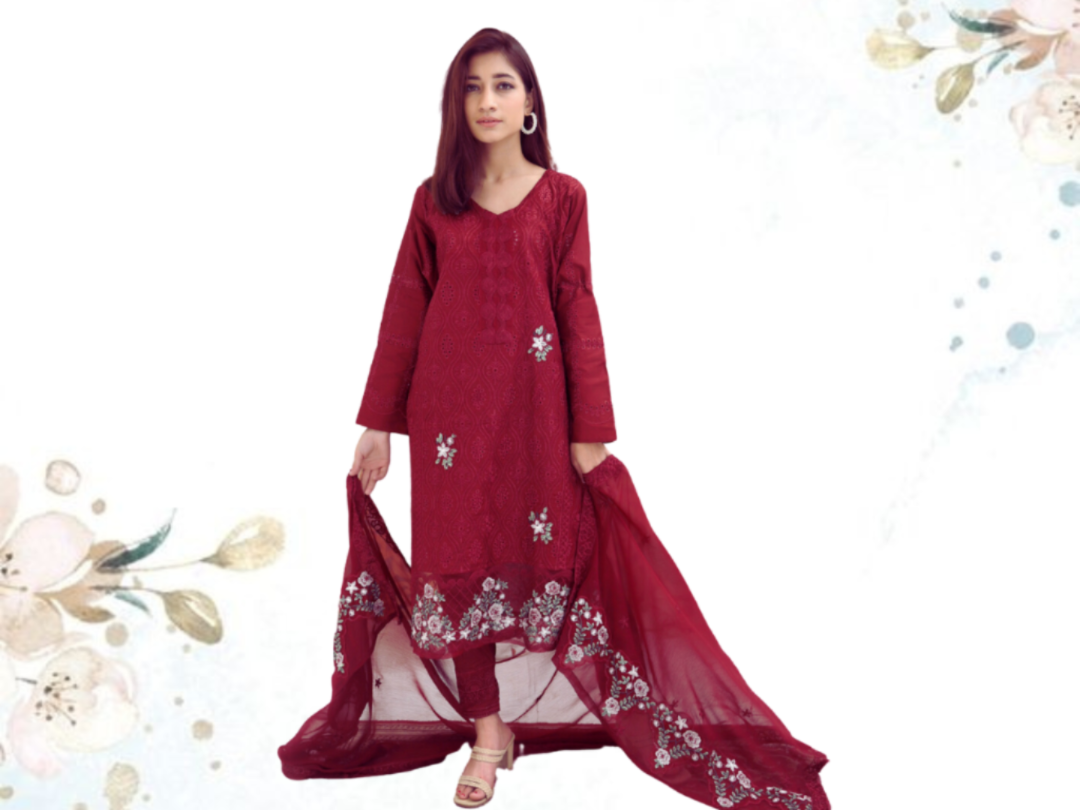 Unstitched Embroidered Dress (Red)