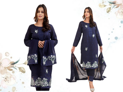 Unstitched Embroidered Dress (Blue)