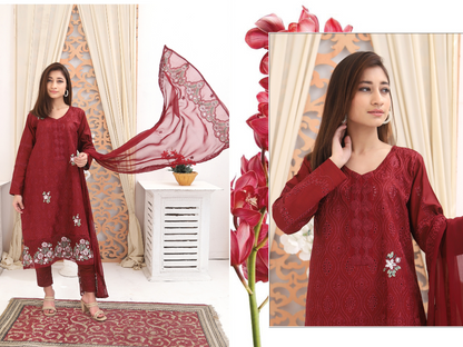 Unstitched Embroidered Dress (Red)