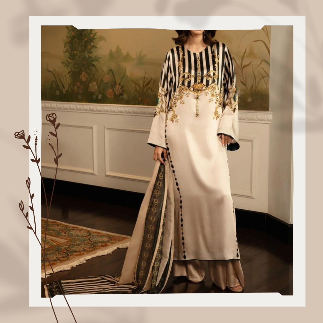 3-Piece Unstitched Shamoze Silk Suit