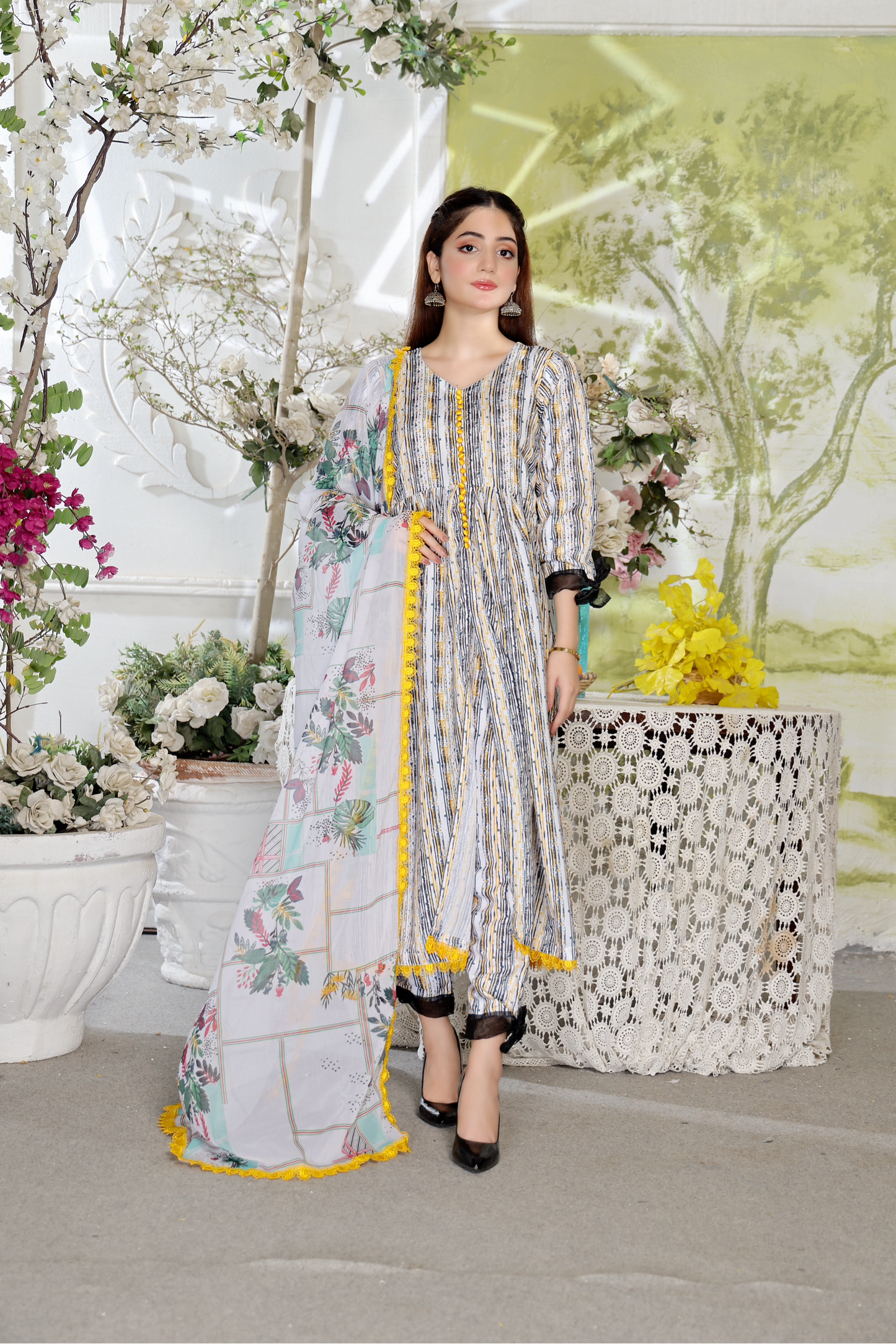 Unstitched Swiss Lawn Dress (White & Grey)