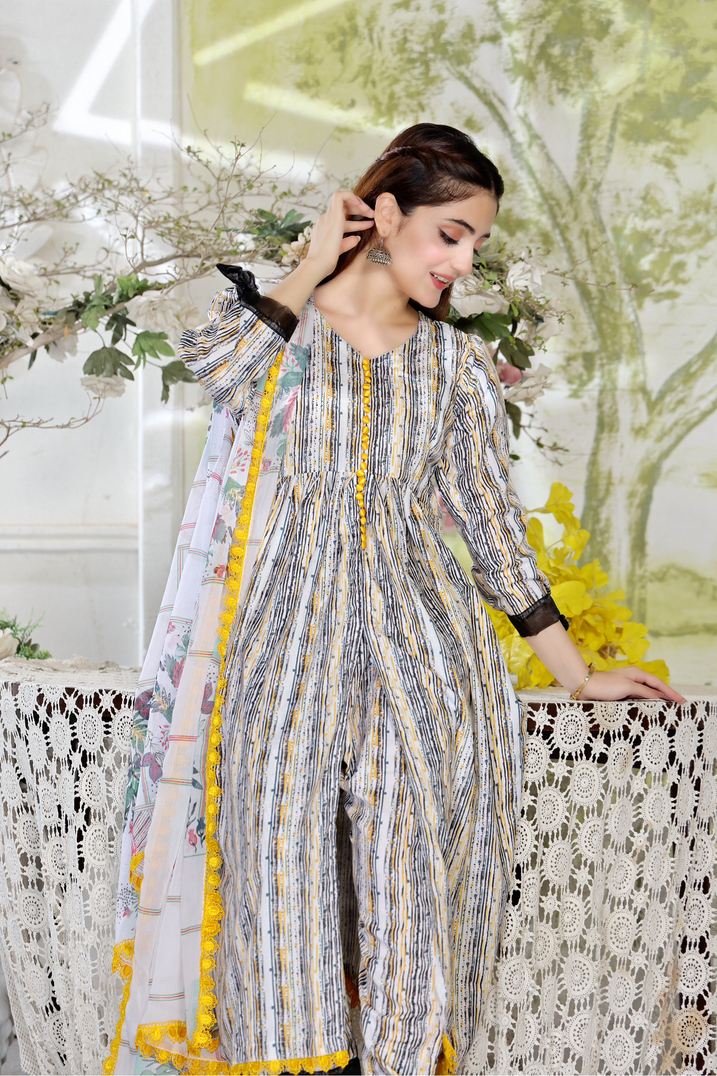 Unstitched Swiss Lawn Dress (White & Grey)