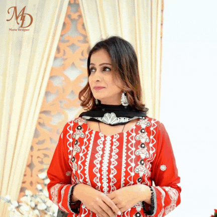 Unstitched Embroidered Dress (Red & Black)