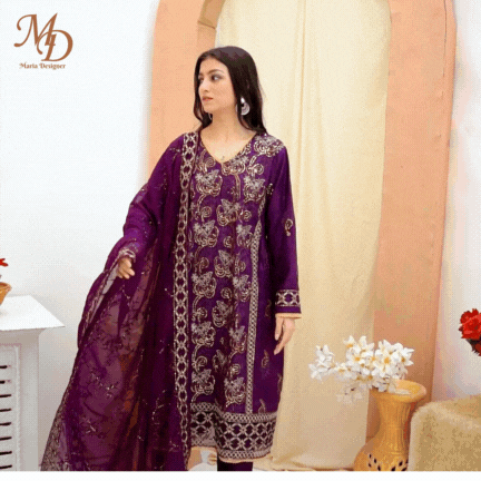 Unstitched Embroidered Dress (Magenta)