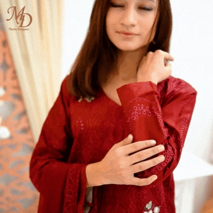 Unstitched Embroidered Dress (Red)