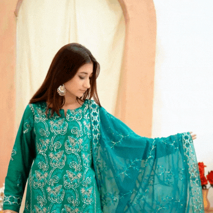 Unstitched Embroidered Dress (Green)