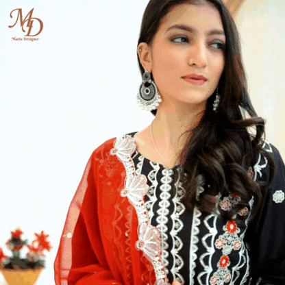 Unstitched Embroidered Dress (Black)