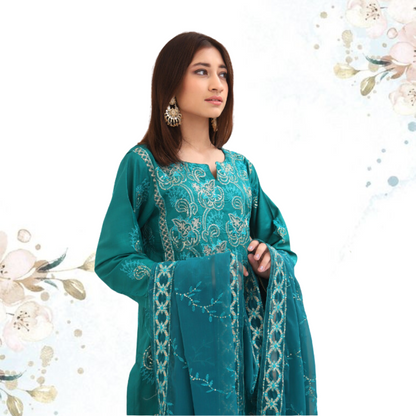 Unstitched Embroidered Dress (Green)