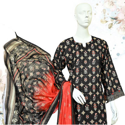 Printed Unstitched Dress With Voile Dupatta