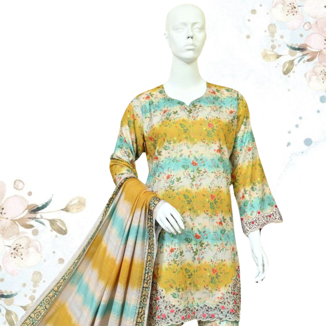Printed Unstitched Dress With Voile Dupatta