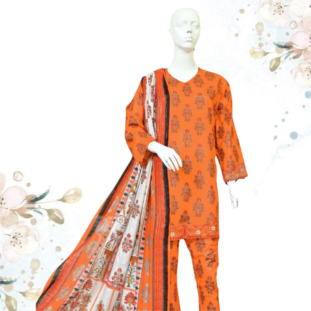 Printed Unstitched Dress With Voile Dupatta