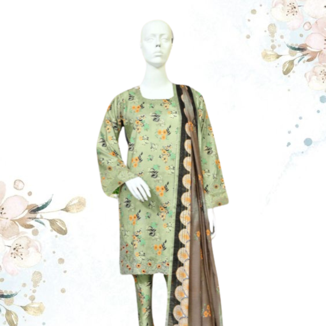 Printed Unstitched Dress With Voile Dupatta