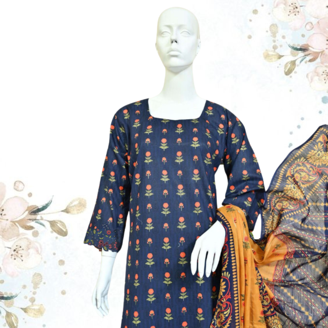 Printed Unstitched Dress With Voile Dupatta