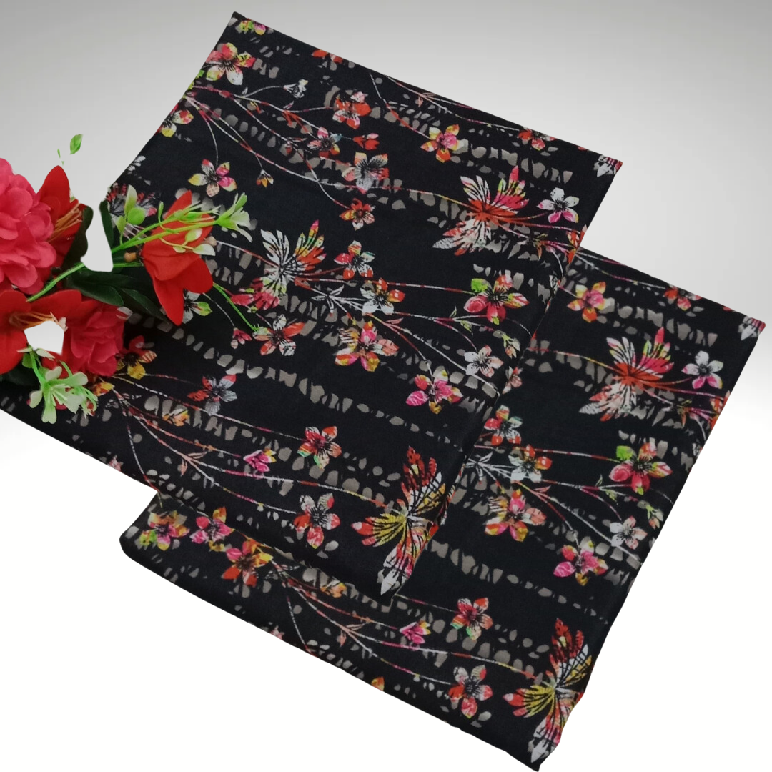 2 Pcs Printed Polly Lawn (Black)