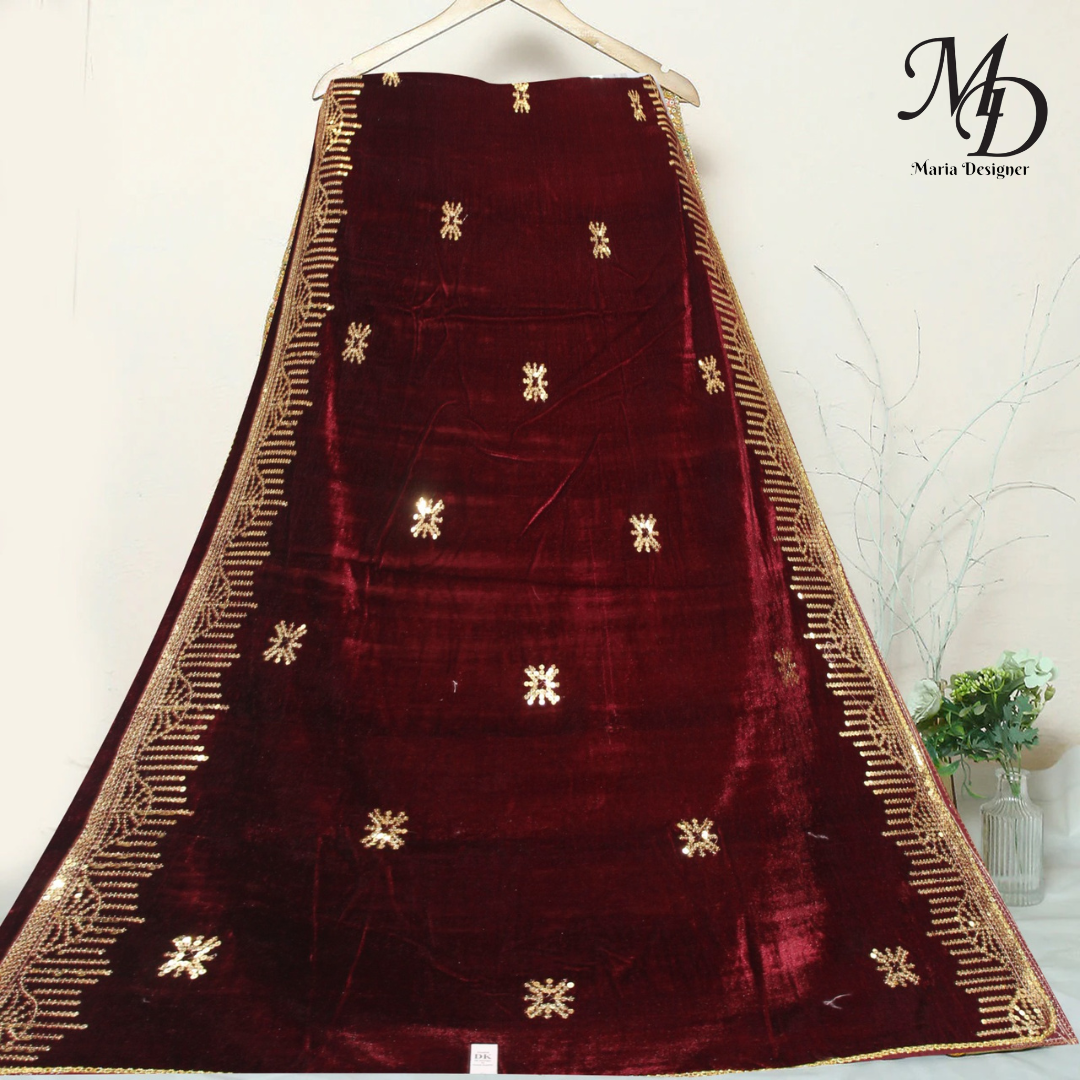 Red Embroidered Velvet Shawl (Mystic Geometry)