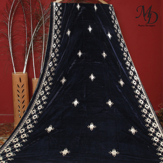 Black Embroidered Velvet Shawl (Mystic Geometry)