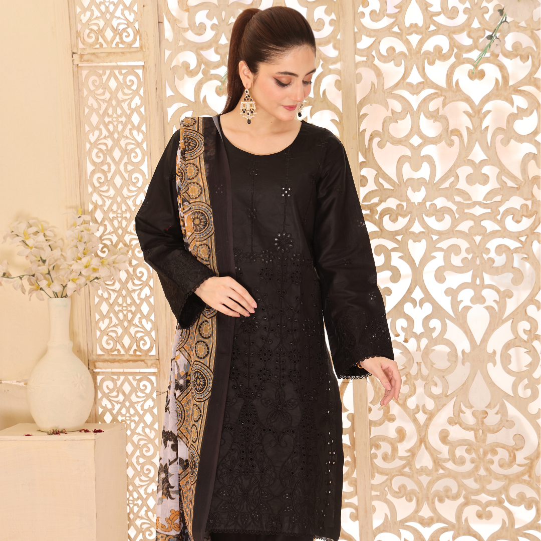 Black Chikan Kari Dress