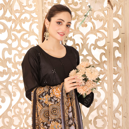 Black Chikan Kari Dress