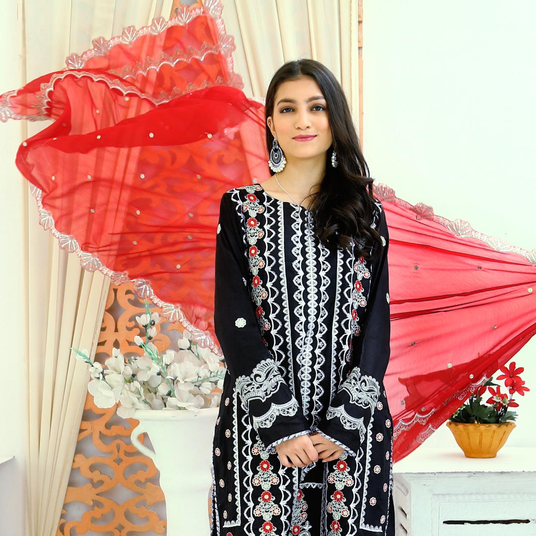 Unstitched Embroidered Dress (Black)