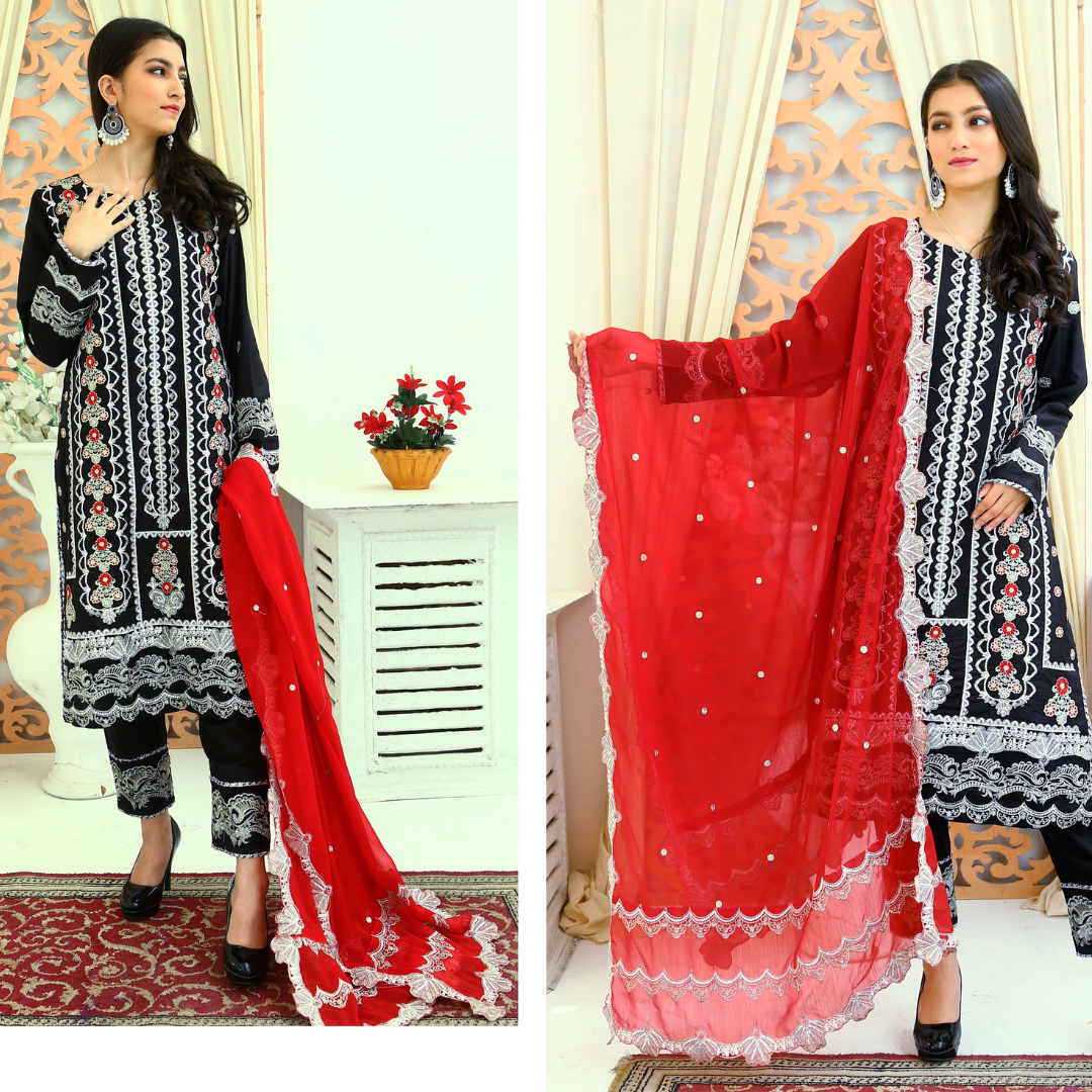 Unstitched Embroidered Dress (Black)