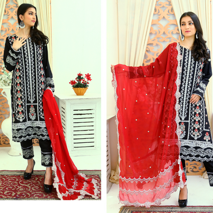 Unstitched Embroidered Dress (Black)