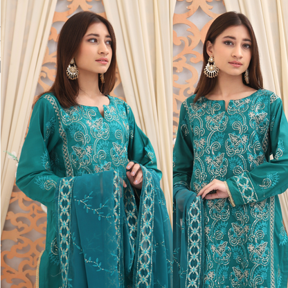 Unstitched Embroidered Dress (Green)
