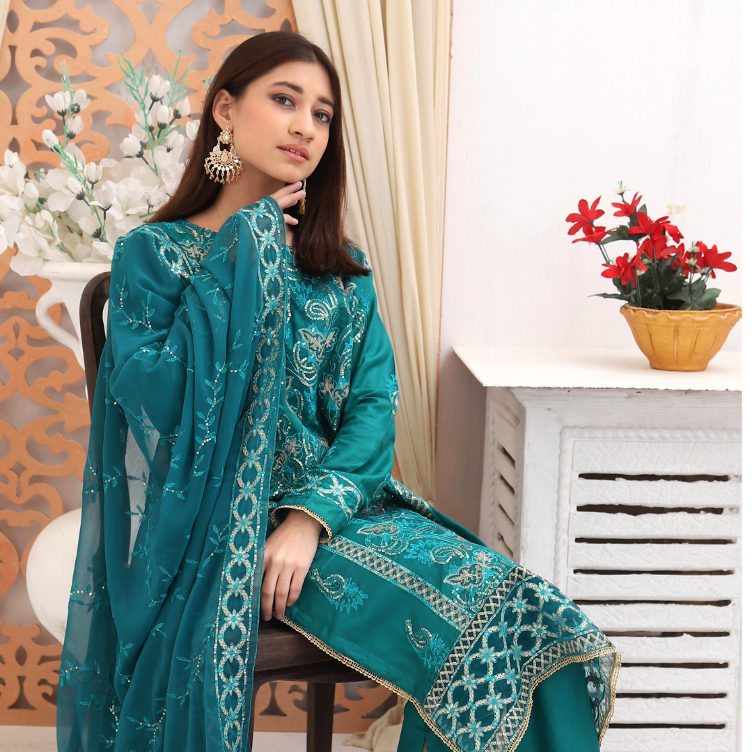 Unstitched Embroidered Dress (Green)