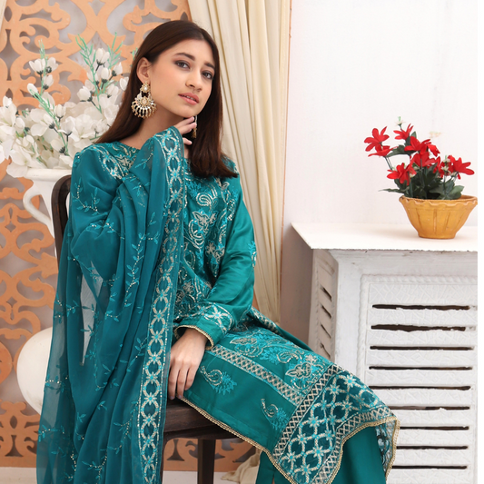 Unstitched Embroidered Dress (Green)
