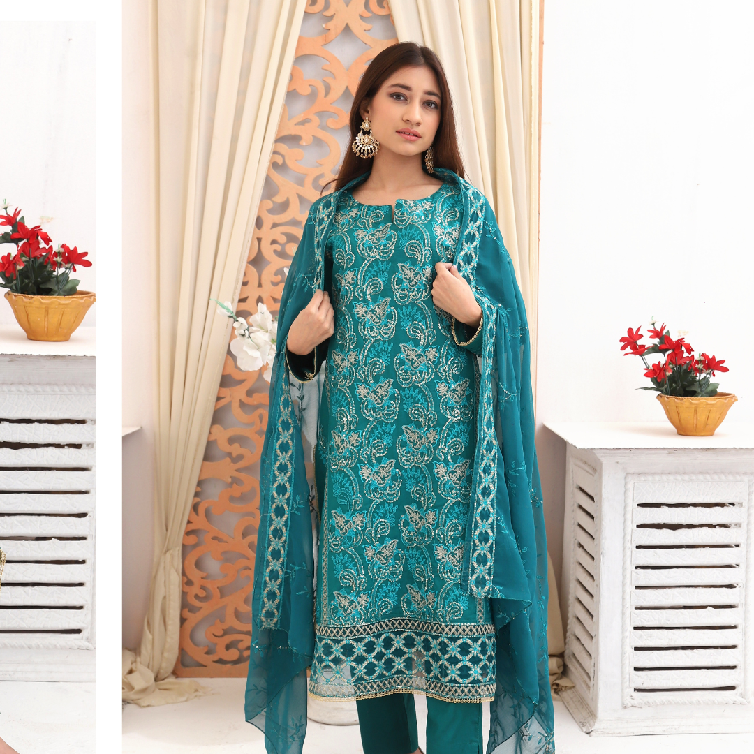 Unstitched Embroidered Dress (Green)