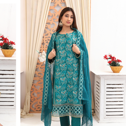 Unstitched Embroidered Dress (Green)