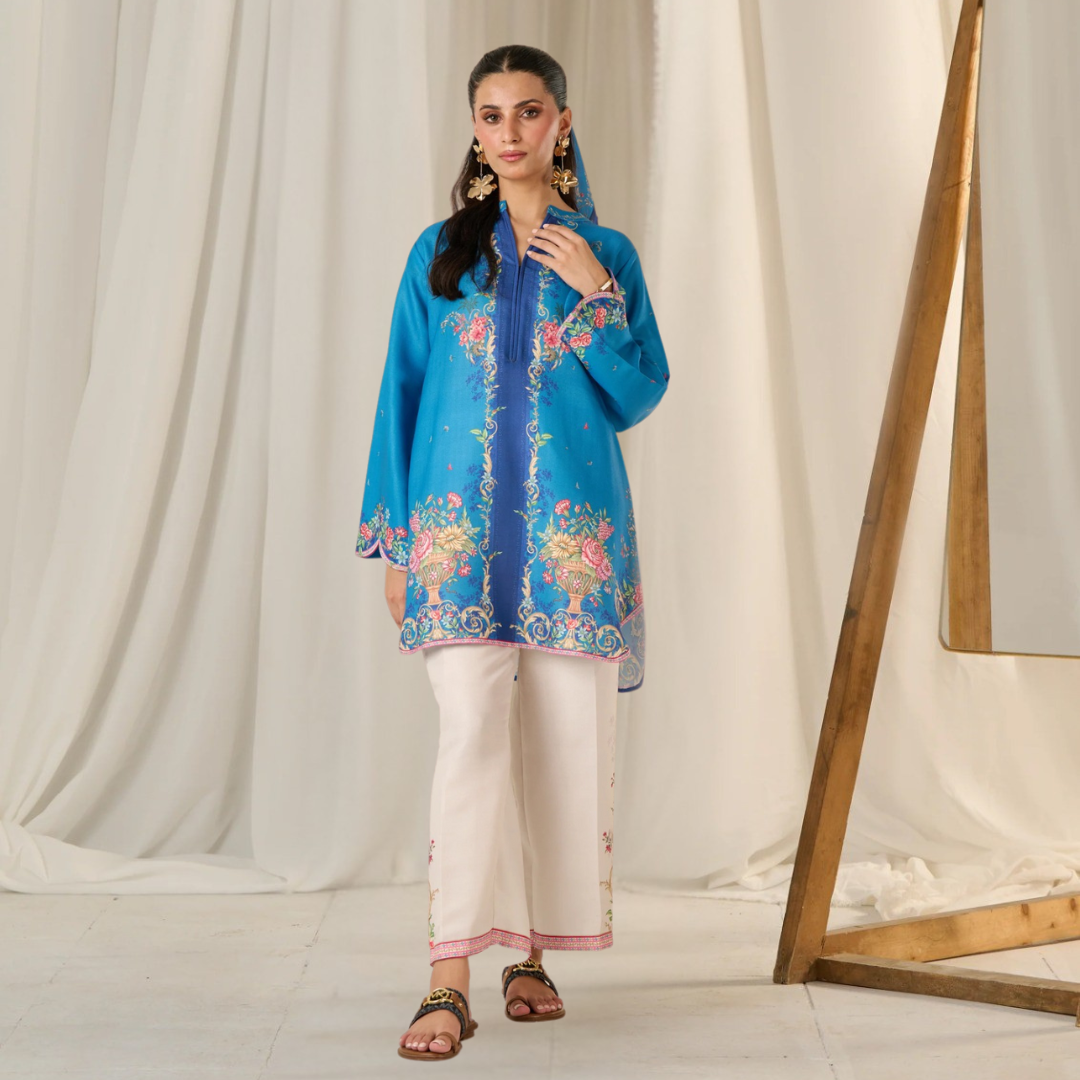 3-Piece Unstitched Digital Printed Suit (Pacific Blue)